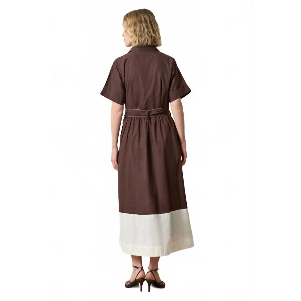 NEW LILLA P collared maxi shirt dress in espresso colorblock - Picture 3 of 3